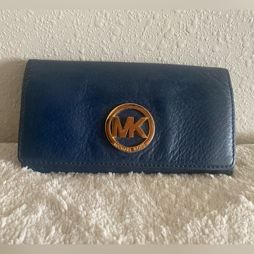 Michael Kors Vintage Navy Leather Wallet with Gold Logo